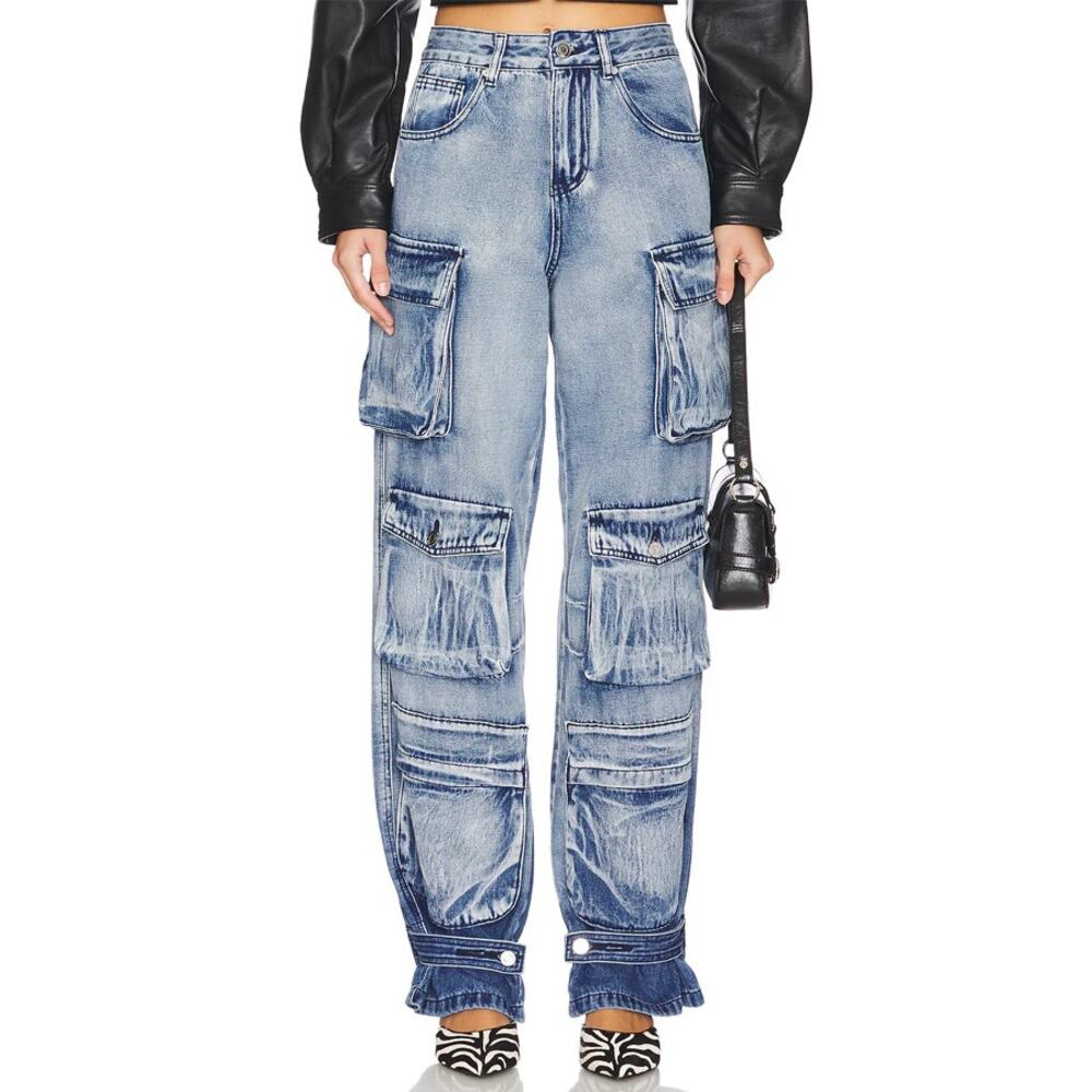 RtA Lea Blue Smoke Cargo Jeans Size 27